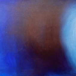 Abstract artwork detail in blue, violet and warm brown tones.